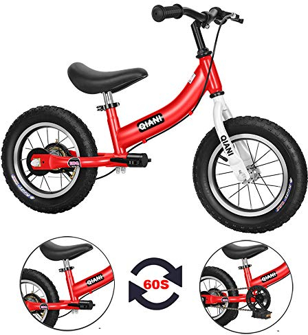 Qiani Laufrad für Kinder, 2-in-1, für 2-7 Jahre Kinder, mit Stabilisator-Bremse, Pedalräder, 30,5 cm, Rot, Blau, Rosa (Rot, 40,6 cm)