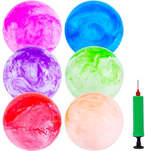 3 otters 6PCS Playground Balls, 8.5 Inches Beach Ball for Kids Inflatable Bouncy Balls with Air Pump, for Kids Adult Indoor Outdoor Sports Games