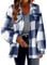 Manteau d'hiver à carreaux Femme Revers Chaud Veste en Peluche Manches Longues Casual Chaud Polaire Manteau d'extérieur, bleu, L