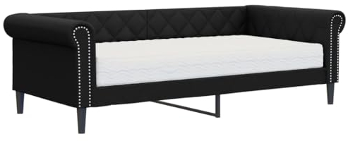vidaXL Tagesbett, Schlafsofa mit Matratze, Bettsofa Gästebett mit Lattenrost, Sofa Bett für Schlafzimmer Wohnzimmer, Schwarz 90x200 cm Kunstleder