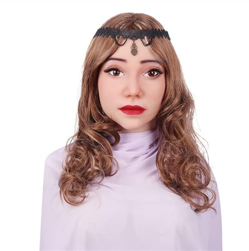 ALKANI Donna Copricapo in Silicone Falso Maschera Morbida Viso Dettagli realistici Maschera Viso Completo Adatto per Crossdresser Transgender Halloween Party Cosplay (Color : Brown)