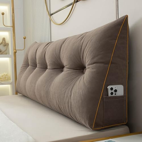 Weiches, dreieckiges Bettkeilkissen, gemütliches, großes Rückenkissen für Bett/Sofa/Tatami, Lesekissen für Erwachsene und Kinder, zum Lesen, Fernsehen, waschbarer Bezug (180 x 50 x 20 cm, braun)
