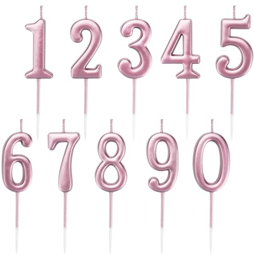 Geburtstag Zahl Kerzen,10 Stück Kuchenkerzen,Nummer 0 bis 9,Cake Topper Dekoration für Geburtstagsfeier (Roségold)