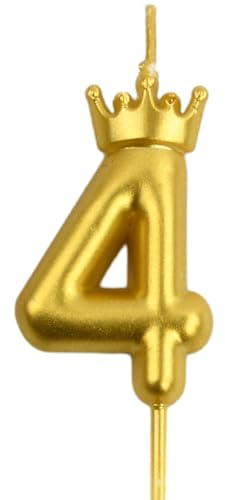 Wisebom Zahlen Geburtstagskerzen, 1Pcs Gold Nummer Geburtstagskerze mit Glitzer, 3D Kuchen Zahl Kerze Krone, Tortendeko Geburtstag Kerze für Geburtstagsdeko Jubiläums Party (4)