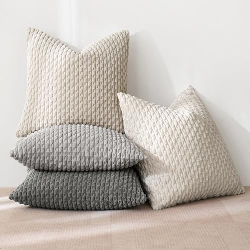 MIULEE 4er Set Kordsamt Kissenbezüge Kissenbezug Dekorative Kissenhülle Moderne Sofakissen Kissen Zierkissen Couchkissen für Sofa Dekokissen Wohnzimmer Schlafzimmer 45x45 cm Grau Serie
