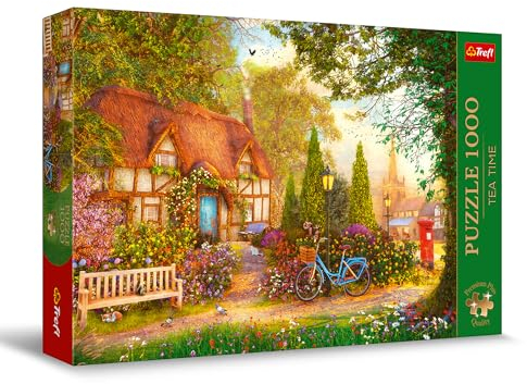 Trefl Premium Plus Quality - Puzzle Tea Time: Häuschen mit Strohdach - 1000 Elemente, Serie Gemalter Nostalgischer Bilder, Ideale Anpassung der Teile, für Erwachsene und Kinder ab 12 Jahren