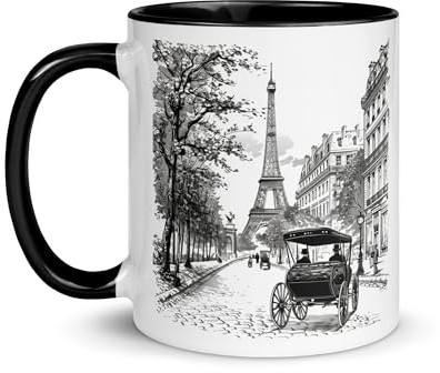 Mug Paris tour Eiffel France Souvenir Voyage Tasse Monuments Dessin Romantisme Élégance Déco Café Ville Lumière Thé Cadeau Art Original France Romantique (Rétro)