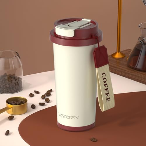 WATERSY Coffee Cup Travel Mug Insulated with Leakproof Lid and Flip Straw, Reusable Travel Coffee Mug 530ml, Stainless Steel Thermal Mug for Hot Cold Drinks (Red)