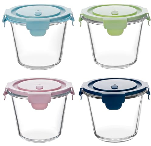 CLTPY 4 Pots en Recipient en Verre avec Couvercle, 710ML Saladier Verre avec Couvercle, Meal prep Containers, Lunch Box Verre, Utilisé Pour le Lave - Vaisselle, Micro - Ondes, Réfrigérateur