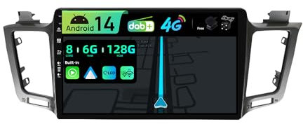 BXLIYER | Eingebaut 4G LTE & DAB | Android 14 QLED Autoradio für Toyota RAV4 (2013-2018)| 6G+128G | Carplay Android Auto | Kamera + MIC | Dual Band WiFi |Lenkradsteuerung | 10.1 Zoll | 8-Core 2 Din
