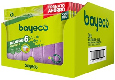 Bayeco - Caja Bayetas 10 Pack 6 uds Microfibra de Limpieza - Multicolor - 30x30 cm Multiusos - Súper Absorbentes
