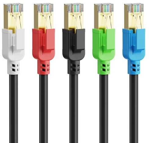 Cat 8 Ethernet Cable 5 ft-5Pack,RJ45 40Gbps 2000Mhz Patch Cord, Indoor&Outdoor High Speed Network Cable, 26AWG Heavy Duty Direct Burial Shielded SFTP Lan Wire, in Wall&Weatherproof for Router Black