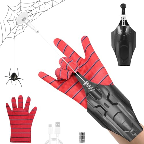 Spider Web Shooter,Launcher Handschuh Cosplay Handschuh 2,5m Launcher Handgelenk Spielzeug Set,Launcher-Handschuhe für Kinder,Elektrischer Automatische Kabelwicklung, 2.0 Neu aufgerüstet