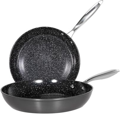 Kitchen Academy Hard Anodized Ceramic Nonstick Frying Pan Set 2 Piece - 9.5“ & 11” Egg Omelet Skillet, Ergonomic Stay-Cool Handles, Induction-Ready & Works on All Cooktops, PTFE & PFOA Free