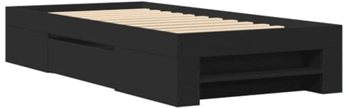 vidaXL Bettgestell, Bettrahmen mit Lattenrost, Schlafzimmerbett Bett mit Stauraum, Einzelbett für Schlafzimmer, Schwarz 100x200cm Holzwerkstoff
