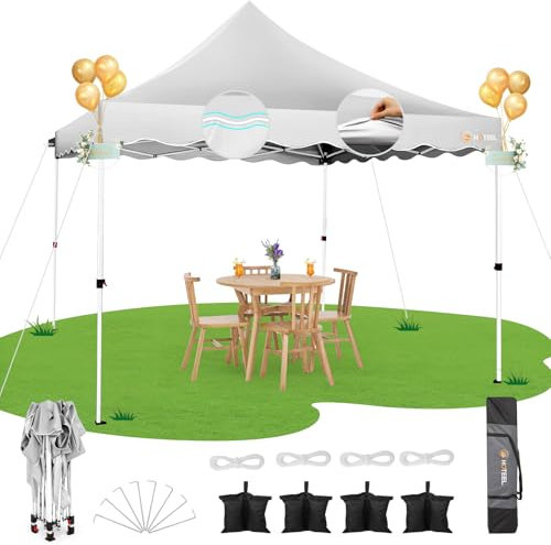 HOTEEL Faltpavillon 3x3 Wasserdicht Stabil Pop Up Pavillon Klappbar 3x3m Winterfest Partyzelt, mit 4 Sandsäcken, 4 Seilen, 4 Heringen und Gewelltem Rand, Verdickte 0,6mm Querrohre, 310cm Hoch, Weiß