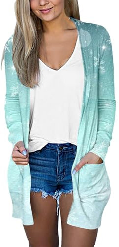 Shirtjacke Damen Pieces Leo Tasche Strickjacke Herren Ärmellose Strickweste Damen Strickjacke Blau Damen Cardigan Damen Lang Sommer Leinenbluse Top 3/4-Ärmeln Christmas Pyjama