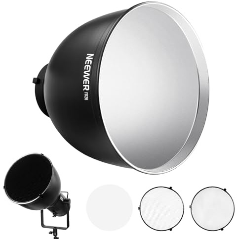NEEWER 10,4″/26,5cm Reflektor mit mittlerem Fokus Bowens Mount mit 15°/30° Wabengittern und weichem Tuch, 45° Diffusor Lampenschirm Kompatibel mit Godox NEEWER Studio Strobe Blitzlicht Speedlite, FR26