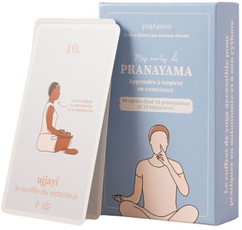 Yogasana Pranayama Kartenspiel, französisches Kartenspiel, 60 Karten – Lerne mit Bewusstsein zu atmen – Erstelle Deine individuelle Routine – Illustrationen von Körperhaltungen – Spielerisch &