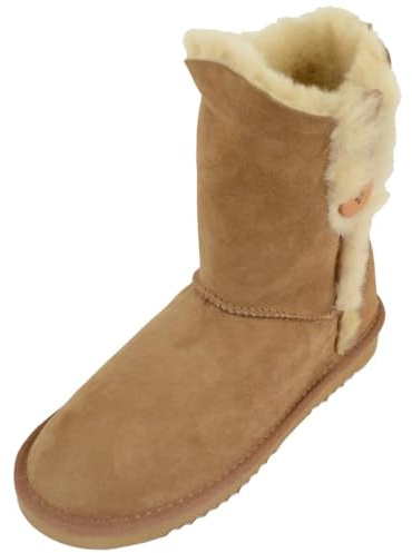SNUGRUGS Womens Genuine Double Faced Sheepskin Mid Calf Outdoor Boot with Button Detail - Chestnut - UK 6 / EU 39