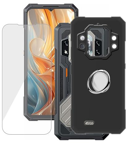 YQINHHME Hülle + Schutzfolie für Cubot King Kong X Pro (6.72 Zoll) mit 360° Rotating Magnet Ring Ständer, Schwarz TPU Handyhülle Case Weich Silikon Schutzhülle Tasche für Cubot King Kong X Pro