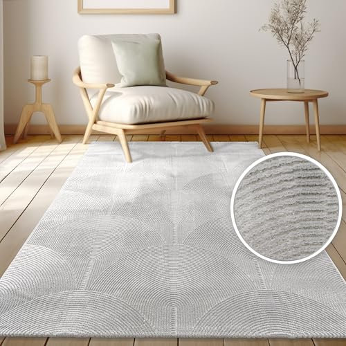 Paco Home Teppich Wohnzimmer Kurzflor, Moderne geometrische abstrakte Muster, 3D-Effekt, Regenbogen und Karo Design, einfarbig, glänzend luxuriös Ton in Ton, Grösse:80x150 cm