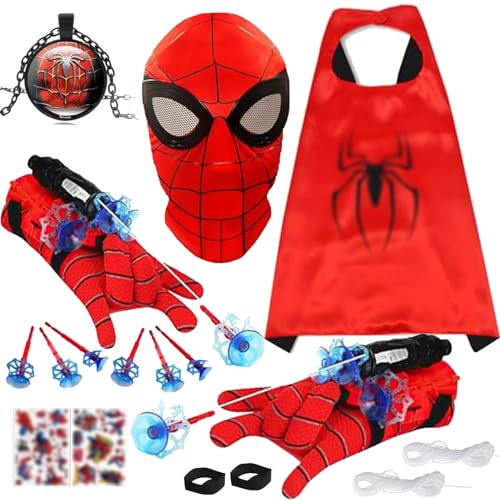 STFYUG Lot de 2 Gant De Lanceur Spiderm, Lance Toile Spiderm, Spiderm Jouet, Spiderm Launcher avec Masque et Autocollants Jouet Spiderm pour Noël Spiderm Gant EE Cosplay pour Enfants