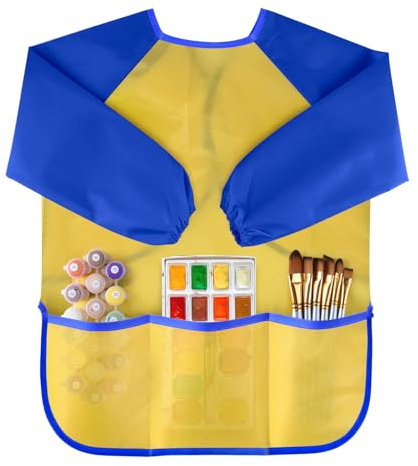 PLULON Kids Art Smock Waterproof Painting Smock for Kids, Paint Apron with 3 Pockets for Children Art Painting Supplies Birthday Gifts School Classroom Paint Party Favors Ages 3-5