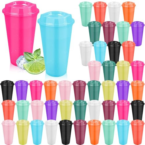 MSYU 48 Pcs Plastic Tumblers Cup with Lids 470 ml Reusable Coffee Cups with Lids for Hot Drink Coffee Cups Plastic Colorful Cups Bulk for Parties Birthdays(Glitter)