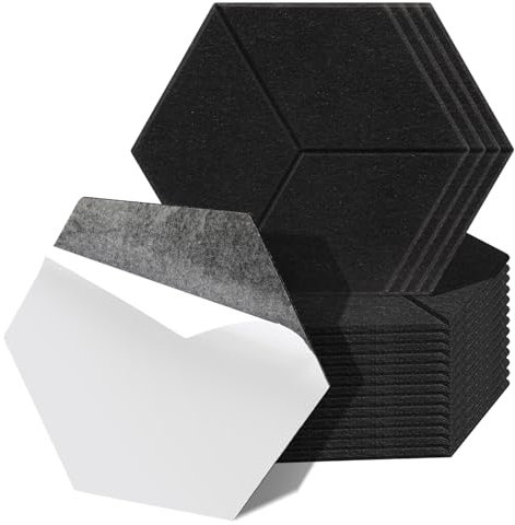 Fiqops 36er Hexagon Akustikplatten Selbstklebend Schwarz Hohe Dichte Akustikpaneele Platzsparend Schallabsorber für Wanddekoration und Schallschutz,Studio und Home Deko (30x26x0.9cm)