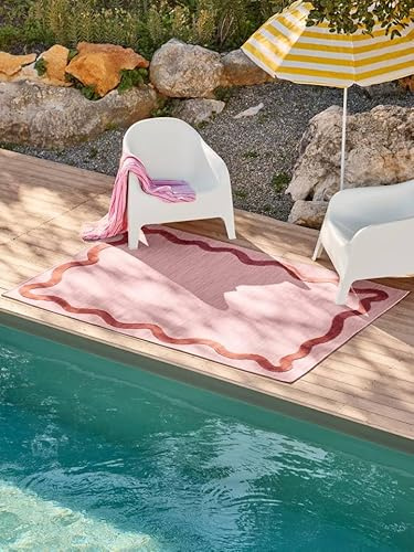 RugVista Svirla In & Outdoor-Teppich, Rechteckig, 140 x 200 cm, Rosa | Moderne, Mittlerer Stapel, Nur Handwäsche, Oeko-Tex 100, UV-beständig, Patio
