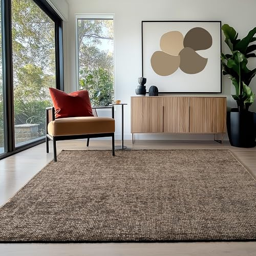 HomebyHome Baumwolle Teppich Braun 140x200 cm - Waschbar, Boho-Stil, Vintage Kelim, Kurzflor, rutschfest & Weich, Einfarbig Meliert, Für Wohnzimmer, Schlafzimmer, Büro & Küche