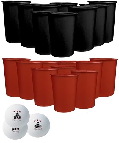 My Vesperbox - Lot de 22 gobelets fabriqués en Allemagne - En plastique rigide extra stables et durables - 450 ml - Passe au lave-vaisselle et réutilisables (rouge/noir)