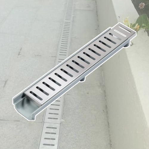 IYUESQ Sistema de Drenaje de Zanja con Rejilla metálica, Kit de canaletas para Patio, Entrada de vehículos, acera y jardín, Juego de Drenaje francés Duradero para Suelo de hormigón (20 x