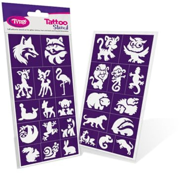 TyToo Set di stencil per tatuaggi, riutilizzabili, per bambini e adulti, design europeo, delicato sulla pelle, perfetto per feste, trucco per bambini e body painting (animali della foresta)