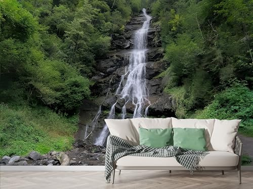 Wald Selbstklebende Tapete Dschungel Wandbilder, Vlies Fototapete mit Wasserfall Natur Motiv, 3D Effekt Wandtapete Deko, Abziehen & Aufkleben, 400x280 cm - N-825