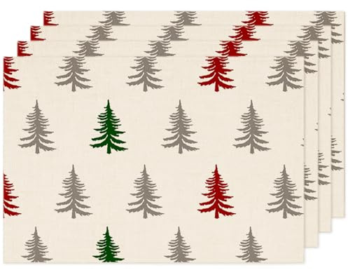 JANGYUHH Weihnachtsbaum Tischsets Abwaschbar Platzset Weihnachten 4er Set für Tisch und Weihnachtsdekoration Platzdeckchen Platzset für Hause Küche Restaurant und Hotel 32x45 cm