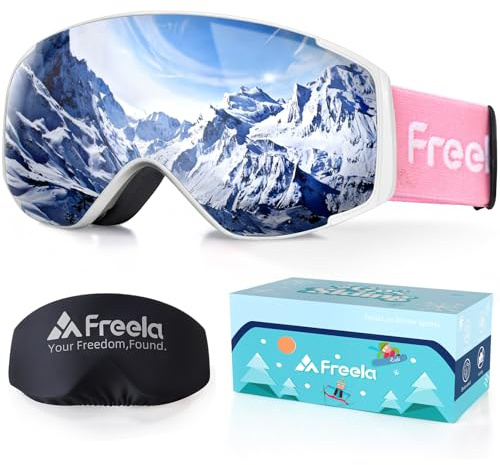 Freela Skibrille Kinder 4-6 10-12 8-12 6-14 Jahre Rosa Snowboardbrille Skibrille Schneebrille mit UV-Schutz Anti-Beschlag Snowboardbrille Kinder