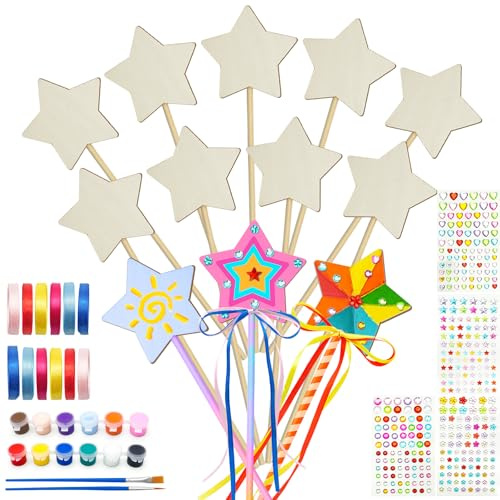 XIANGLONGY 12 Stück Zauberstab Bastelset Mädchen, DIY Prinzessin Zauberstäbe Basteln Kindergeburtstag, Holz Bastelset Kindergeburtstag für Kinder zum Basteln und Bemalen
