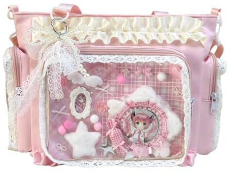 Adius Ita Bag Crossbody, Itabag Schultertasche mit Rüschen, Schultertaschen für Anime-Display, Y2K, Umhängetasche, mit seitlichem und vorderem Sichtfenste (Pink)
