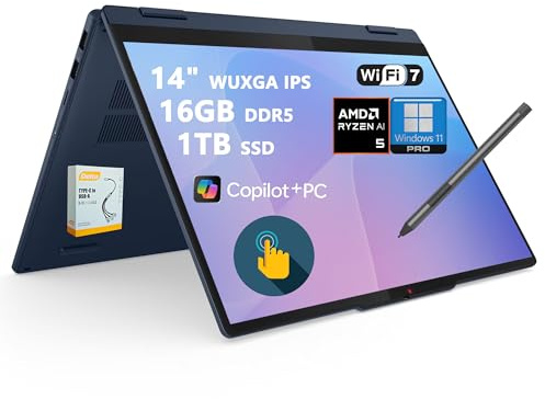 Lenovo IdeaPad Flex 5 2-in-1 Laptop | 14 WUXGA IPS Touch | AMD Ryzen AI 5 340 (Up to 50 Tops) | 16GB DDR5 1TB SSD | Copilot+ PC for Creator Designer Business Professional Win11 Pro w/DLCA Accessory