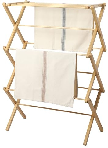 Gibson Home Riverrun Foldable Bamboo Drying Rack for Clothes & Towels – 2-Tier Collapsible Laundry Drying Rack, Space-Saving Air Dry Stand for Clothes, Towels, Blankets, etc for Indoor & Outdoor Use