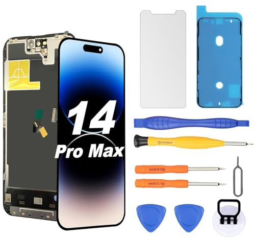 NB+ OLED Display für iPhone 14 Pro Max Displayreparatur [Soft OLED, Nicht Hard OLED], 3D-Touch Display Full HD Digitizer Baugruppe mit Reparatur-Werkzeugsatz, wasserdichter Kleber, Displayschutzfolie