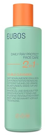 EUBOS DAILY RAY PROTECT Double Cleanser 2in1 Reinigungsemulsion für Gesicht | Entfernt Make-up, UV-Filter & Feinstaub | Mit Mandelöl, Shea Butter & Pentavitin | Vegan | Ohne Mikroplastik | 200ml