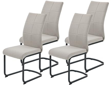 Hela Tische, 4er Set Schwingstuhl Esszimmerstuhl Turin, Webstoff Schlamm, Steppung, Oeko-TEX, Metallgestell Vierkantrohr Schwarz, belastbar 120kg