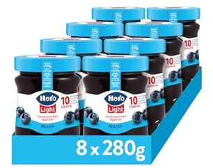 Hero Light Confettura di Mirtilli Light, 8 Vasetti da 280 gr, Marmellata e Confettura Extra con Frutta di Alta Qualità, Senza Zuccheri aggiunti e Pochissime Calorie per Porzione