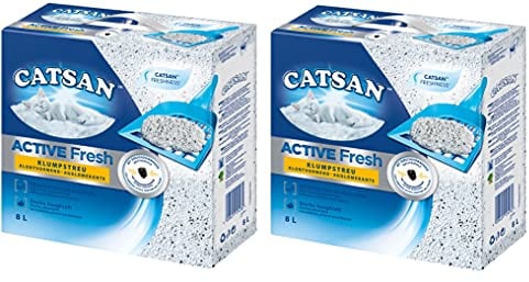 Catsan Active Fresh – Katzenstreu aus Naturton mit Aktivkohle – Effektive Bindung von Geruch und Feuchtigkeit – 1 x 8 Liter