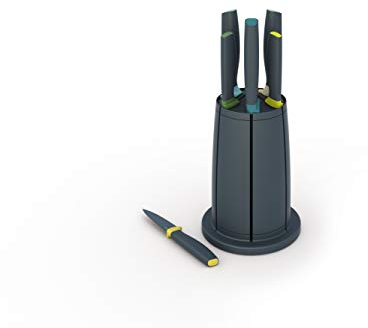 Joseph Joseph Elevate Knives 5 piece Carousel Set with rotating knife block, Japanese Stainless Steel - Opal/Black