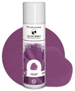 Food Colours Velvet Spray VIOLET 250 ml Lebensmittelfarbe, Wildlederstruktur, Dekorieren von Kuchen, Pralinen, Schokolade, Zuckermassen, Monoporzionen