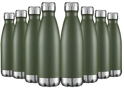 HASLE OUTFITTERS 17oz Stainless Steel Water Bottles Bulk, Vacuum Insulated Double Walled Powder Coated Reusable Metal Sports Water Bottles Keep Drinks Hot and Cold, ArmyGreen, 8Packs